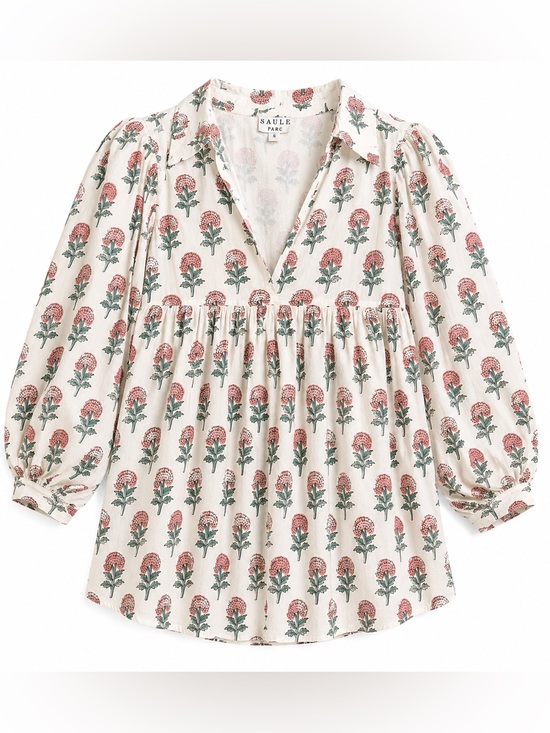 Saule Parc Tops - Saule Parc 100% Cotton Garden Floral Peasant Blouse- S